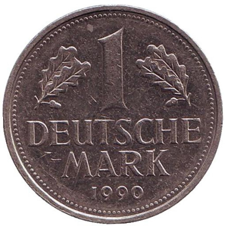 Монета 1 марка. 1990 год (F), ФРГ. Из обращения.