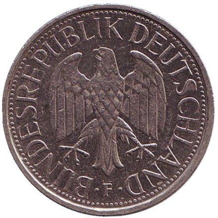 Монета 1 марка. 1990 год (F), ФРГ.