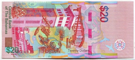 Банкнота 20 долларов. 2018 год, Багамские острова. Сидни Пуатье.