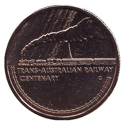 Монета 1 доллар. 2017 год, Австралия. (Отметка: "C") 100 лет Транс-Австралийской железной дороге.