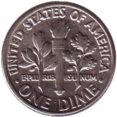 Монета 10 центов. 1982 (D) год, США. Рузвельт. Монета 10 центов. 1982 (D) год, США. Рузвельт.