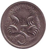 Монета 5 центов. 1984 год, Австралия. Ехидна. Монета 5 центов. 1984 год, Австралия. Ехидна.