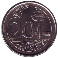 Монета 20 центов, 2013 год, Сингапур. Аэропорт Чанги. Монета 20 центов, 2013 год, Сингапур. Аэропорт Чанги.