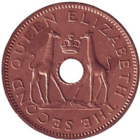 Жирафы. Монета 1/2 пенни. 1964 год, Родезия и Ньясаленд. Из обращения.