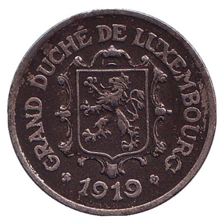 Монета 25 сантимов. 1919 год, Люксембург. Монета 25 сантимов. 1919 год, Люксембург.