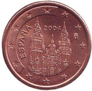 Монета 1 цент, 2004 год, Испания. Монета 1 цент, 2004 год, Испания.