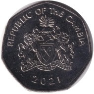 Монета 1 даласи. 2021 год, Гамбия. Африканский узкорылый крокодил.