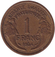 Монета 1 франк. 1934 год, Франция. Монета 1 франк. 1934 год, Франция.