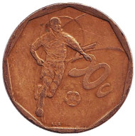 Монета 50 центов. 2002 год, ЮАР. 10 лет южноафриканскому футбольному клубу "Бафана Бафана".