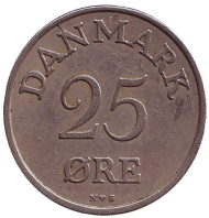 Монета 25 эре. 1955 год, Дания. Монета 25 эре. 1955 год, Дания.