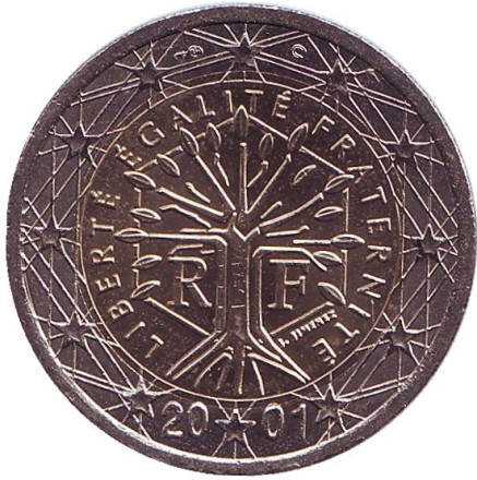 Монета 2 евро. 2001 год, Франция.