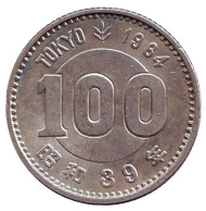 Монета 100 йен. 1964 год, Япония. XVIII летние Олимпийские Игры. Токио 1964. Монета 100 йен. 1964 год, Япония. XVIII летние Олимпийские Игры. Токио 1964.