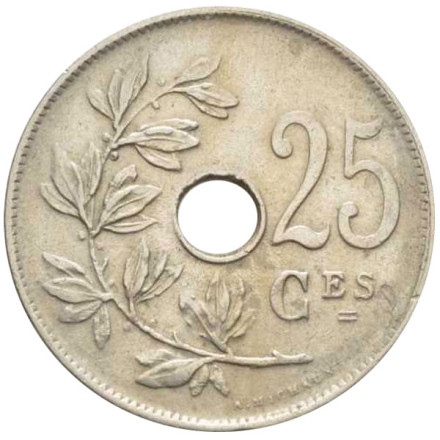 Монета 25 сантимов. 1923 год, Бельгия. (Belgique)
