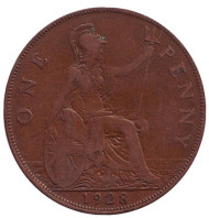 Монета 1 пенни. 1928 год, Великобритания. Монета 1 пенни. 1928 год, Великобритания.