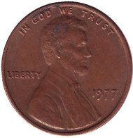 Монета 1 цент. 1977 год (P), США. Линкольн. Монета 1 цент. 1977 год (P), США. Линкольн.