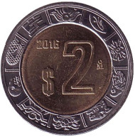 Монета 2 песо. 2016 год, Мексика. UNC. Монета 2 песо. 2016 год, Мексика. UNC.