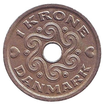 Монета 1 крона. 1995 год, Дания.