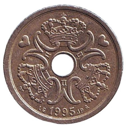 Монета 1 крона. 1995 год, Дания. Монета 1 крона. 1995 год, Дания.