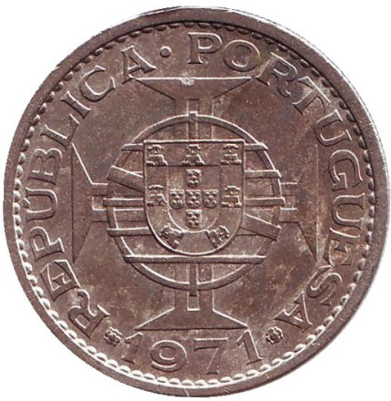 Монета 5 эскудо. 1971 год, Республика Сан-Томе и Принсипи в составе Португалии.