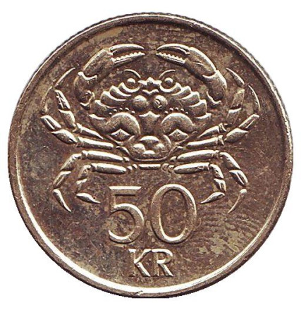 Монета 50 крон. 2005 год, Исландия. Из обращения. Краб.