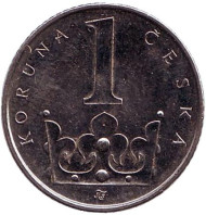 Монета 1 крона. 2009 год, Чехия. Монета 1 крона. 2009 год, Чехия.