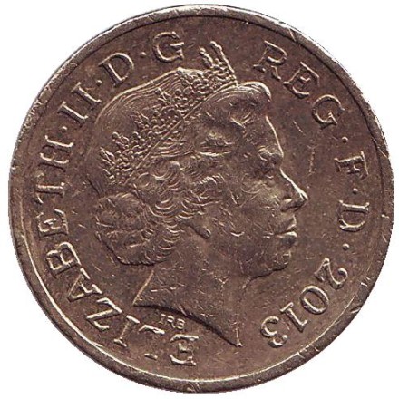 Монета 1 фунт. 2013 год, Великобритания. Флора Англии. Роза и дуб.