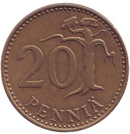 Монета 20 пенни. 1973 год, Финляндия. Монета 20 пенни. 1973 год, Финляндия.