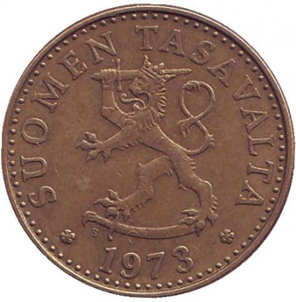 Монета 20 пенни. 1973 год, Финляндия. Монета 20 пенни. 1973 год, Финляндия.