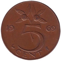 5 центов. 1969 год, Нидерланды. (петух)