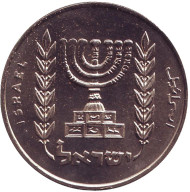 Монета 1 лира. 1965 год, Израиль. Менора (Семисвечник). Монета 1 лира. 1965 год, Израиль. Менора (Семисвечник).