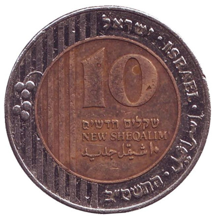 Монета 10 новых шекелей. 2002 год, Израиль.