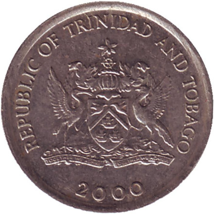 Монета 10 центов. 2000 год, Тринидад и Тобаго. Огненный гибискус.