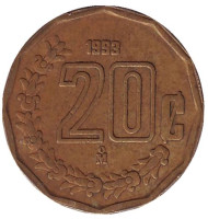 Монета 20 сентаво. 1993 год, Мексика. Монета 20 сентаво. 1993 год, Мексика.