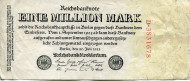 Рейхсбанкнота один миллион марок. 1923 год, Веймарская республика. Рейхсбанкнота один миллион марок. 1923 год, Веймарская республика.