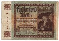 Рейхсбанкнота 5000 марок. 1922 год, Веймарская республика. Рейхсбанкнота 5000 марок. 1922 год, Веймарская республика.
