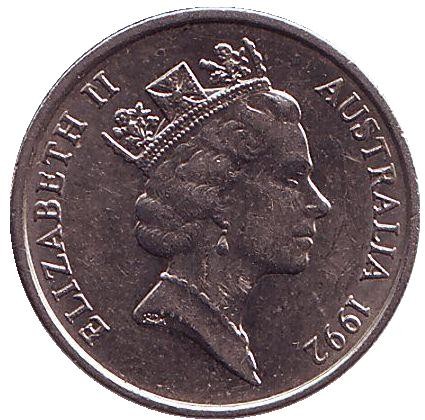 Монета 5 центов. 1992 год, Австралия. Ехидна. Монета 5 центов. 1992 год, Австралия. Ехидна.