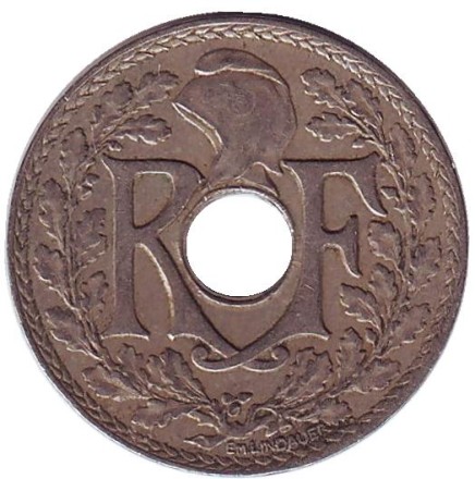 Монета 25 сантимов. 1927 год, Франция.