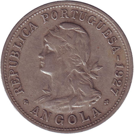 Монета 50 сентаво. 1927 год, Ангола в составе Португалии.