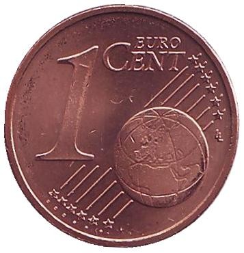 Монета 1 цент. 2002 год (G), Германия.