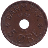 Монета 5 эре. 1935 год, Дания. Монета 5 эре. 1935 год, Дания.