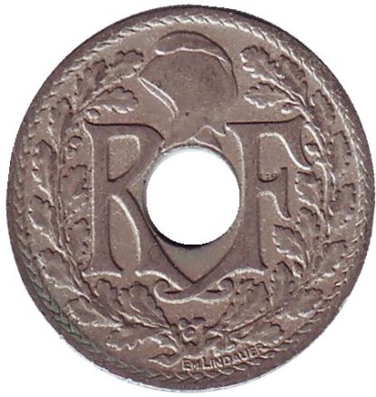 Монета 10 сантимов. 1924 год, Франция. (молния) Монета 10 сантимов. 1924 год, Франция. (молния)