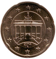 Монета 20 центов. 2014 год (A), Германия.