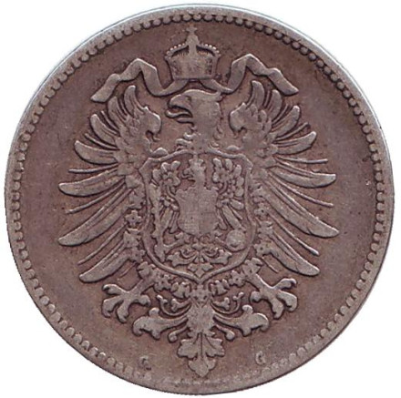 Монета 1 марка. 1882 год (G), Германская империя. Монета 1 марка. 1882 год (G), Германская империя.