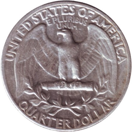 Монета 25 центов. 1959 год, США. (Без отметки монетного двора). Вашингтон. Монета 25 центов. 1959 год, США. (Без отметки монетного двора). Вашингтон.