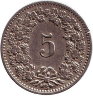 Монета 5 раппенов. 1900 год, Швейцария. Монета 5 раппенов. 1900 год, Швейцария.