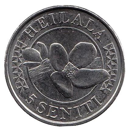 Монета 5 сенити. 2015 год, Тонга. Хейлала. Национальный цветок.