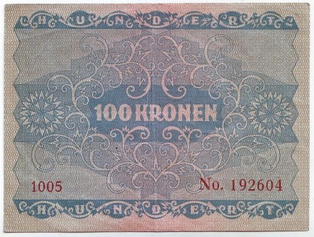 Банкнота 100 крон. 1922 год, Австро-Венгрия. Из обращения. Принцесса Рохан. Банкнота 100 крон. 1922 год, Австро-Венгрия. Из обращения. Принцесса Рохан.
