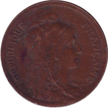 Монета 10 сантимов. 1917 год, Франция. (Старый тип: Без отверстия в центре)