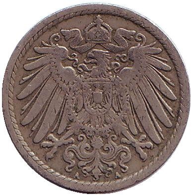 Монета 5 пфеннигов. 1904 год (А), Германская империя.
