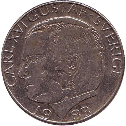 Монета 1 крона. 1983 год, Швеция.